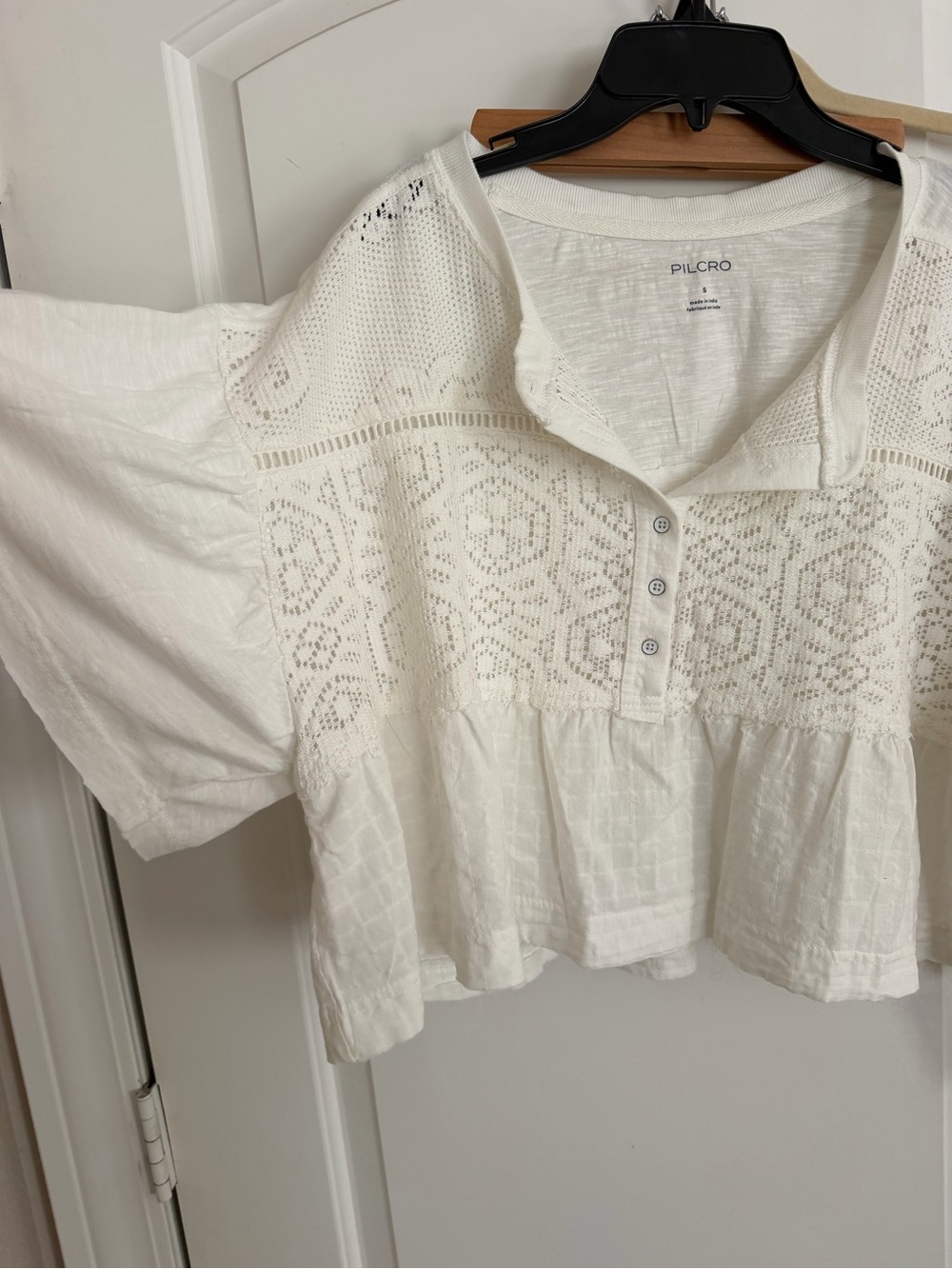 NWT pilcro Anthropologie boxy crochet babydoll blouse white small - Picture 4 of 7